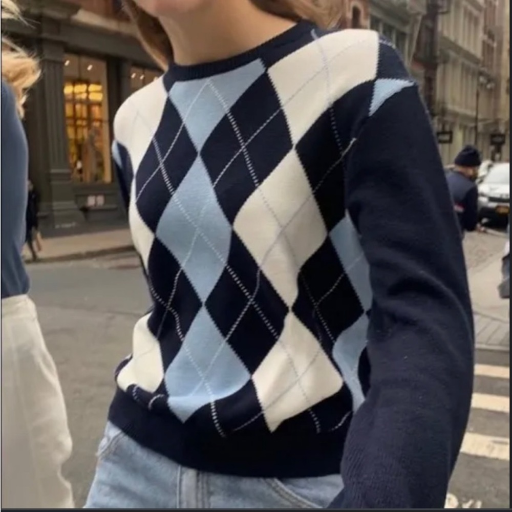 Brandy Melville navy argyle sweater
